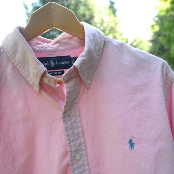 RALPH LAUREN BLUE LABEL- Pink Corduroy Button-Down Shirt Size L - Picture 1 of 4